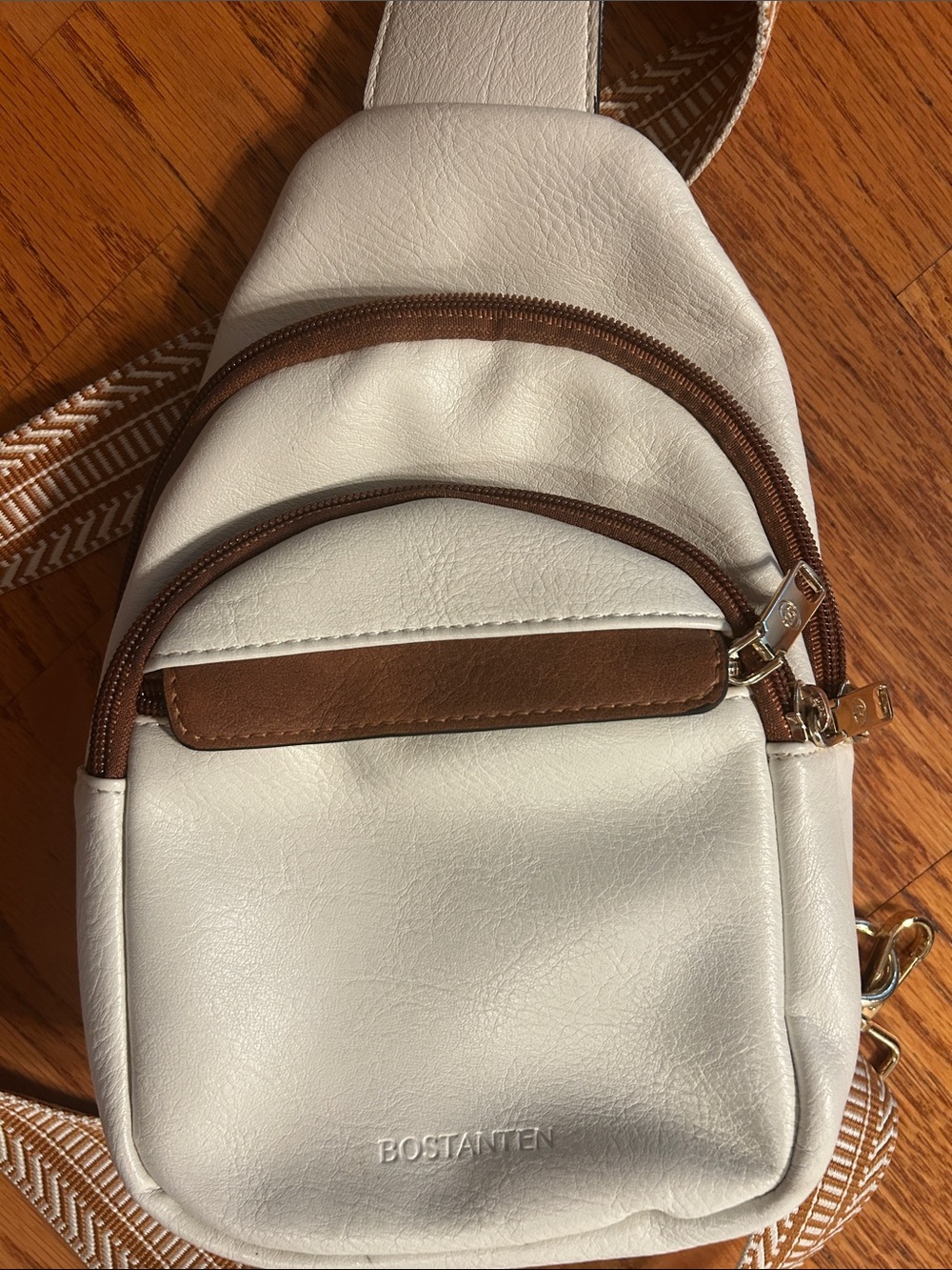 Cream Crossbody Sling Bag with Brown Trim - Women's Crossbody - Picture 2 of 5